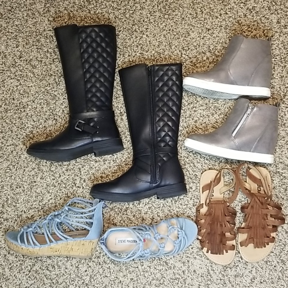 Girls size 2 shoe lot boots wedges sandals hightop